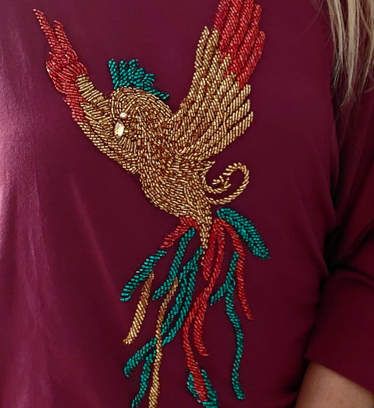 T-shirt Magenta Bordado Fênix