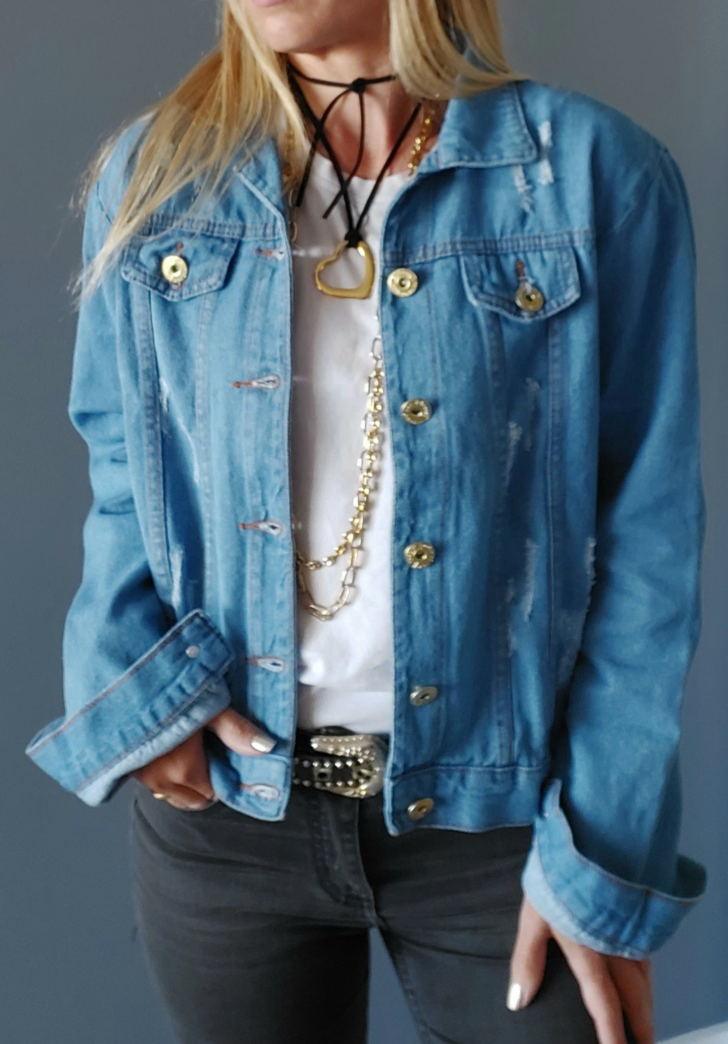 Jaqueta Jeans Bordado Tigre e Flores