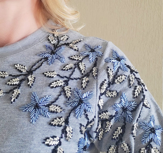 Conjunto moletinho cinza bordado