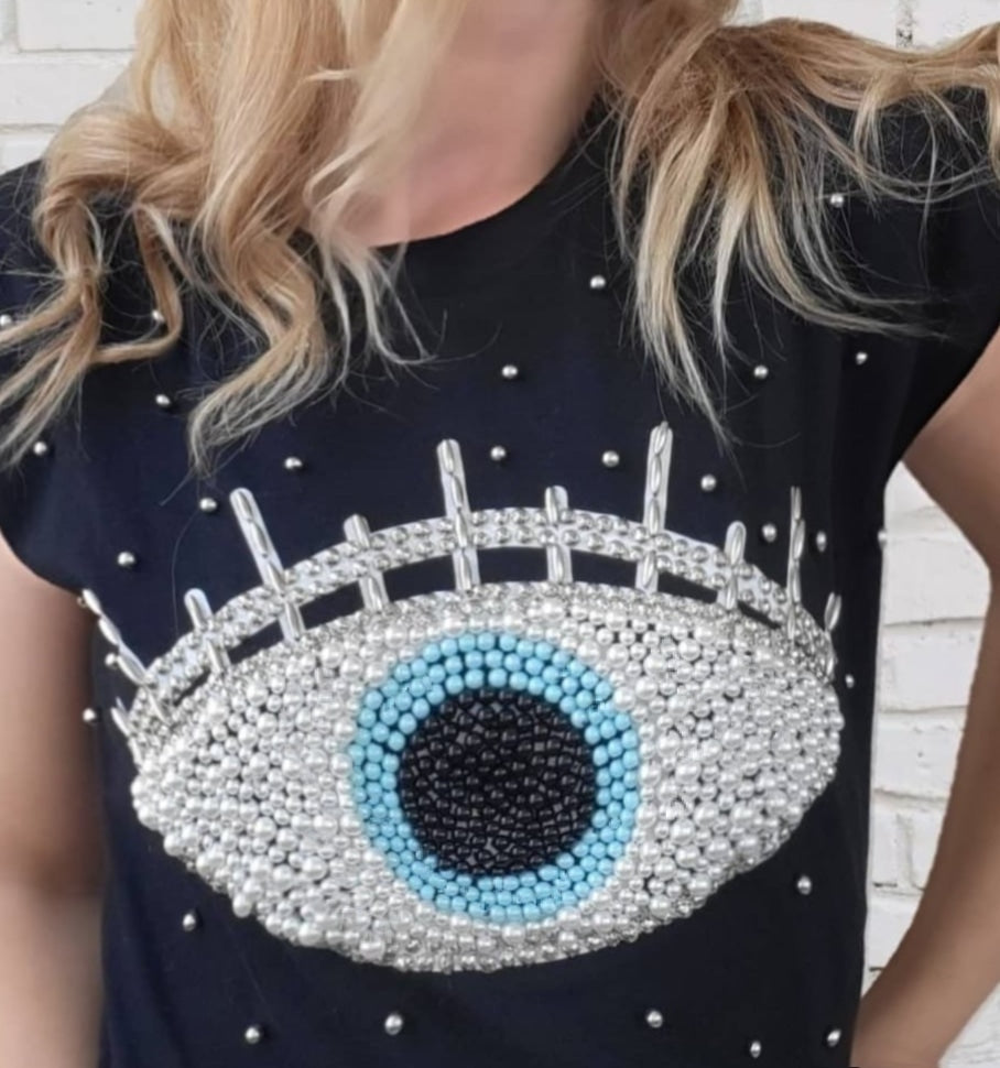 T-shirt Preta Muscle Olho Grego