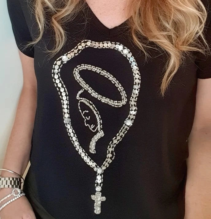 T-shirt Preta Terço Nossa Senhora Aparecida