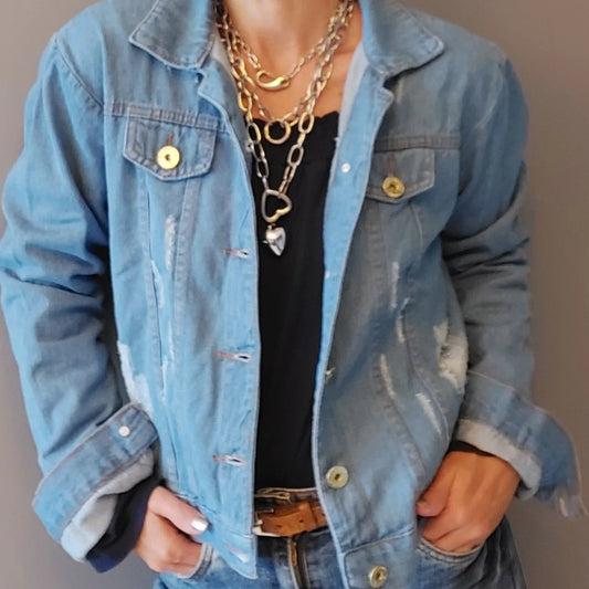 Jaqueta Jeans Bordada Flores