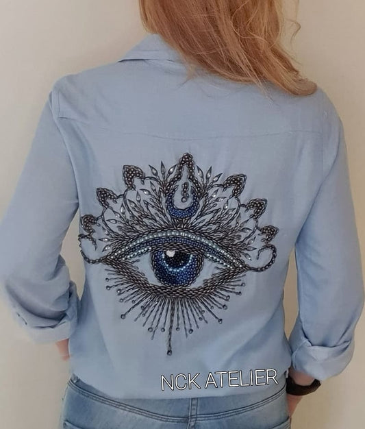 Camisa Azul clara olho grego
