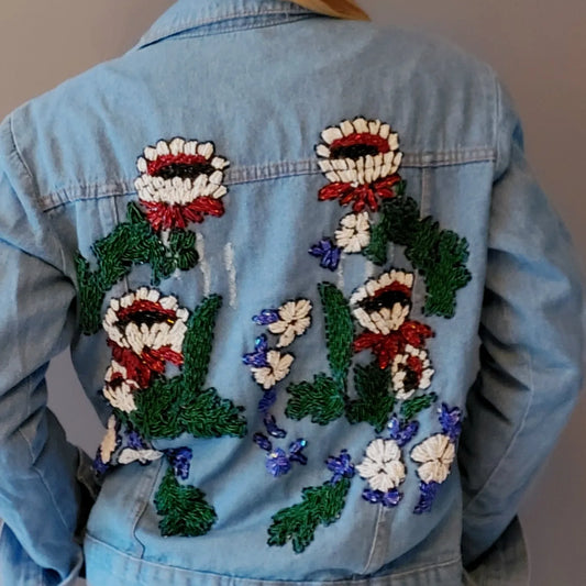 Jaqueta Jeans Bordada Flores